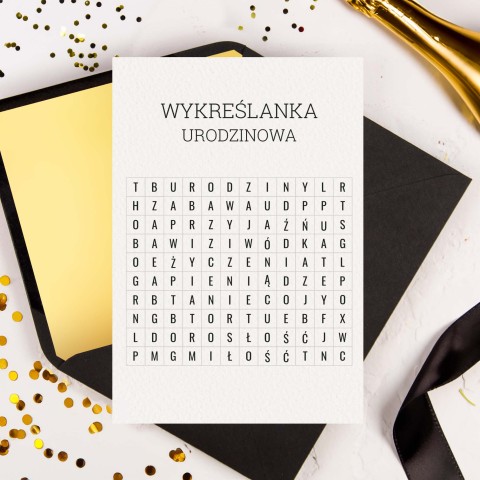 Personalizowana Kartka na urodziny z wykreślanką urodzinową - Birthday Riddle